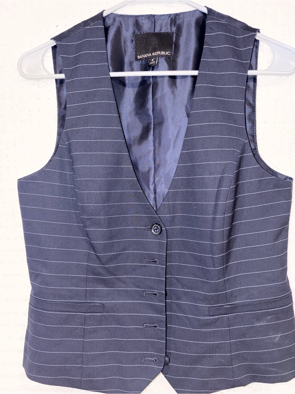 Express Men’s Navy Pinstripe Wool-Blend Vest